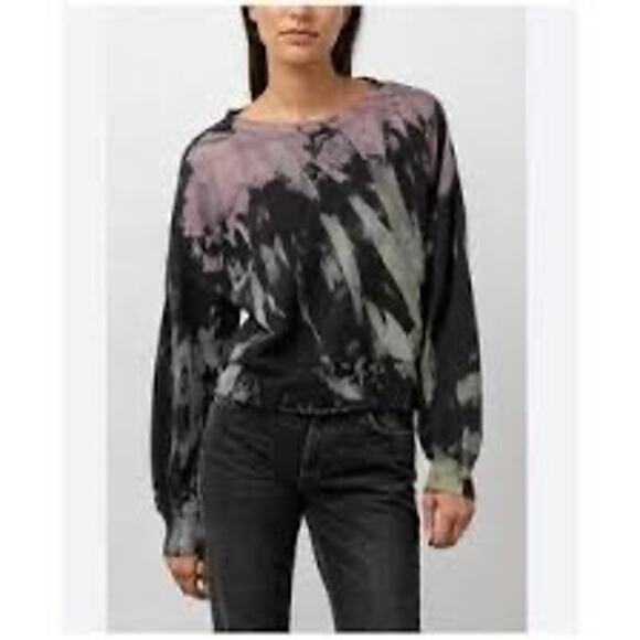 Rails Marlo Black Rainbow Tie-Dye Pullover Sweater Top S Zipper Sides edgy artsy - Picture 2 of 9
